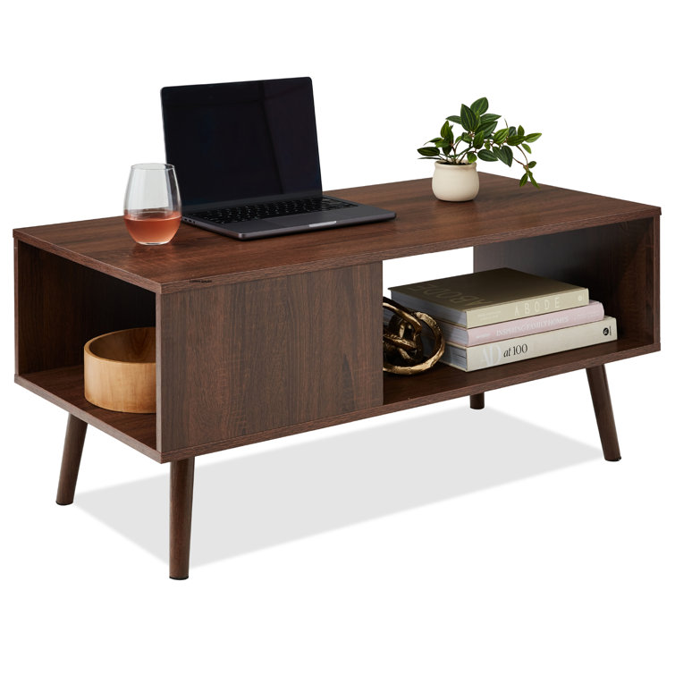 Camaury Wooden Mid-Century Modern Coffee Accent Table Furniture W/ Open Storage Shelf - Chic Decora