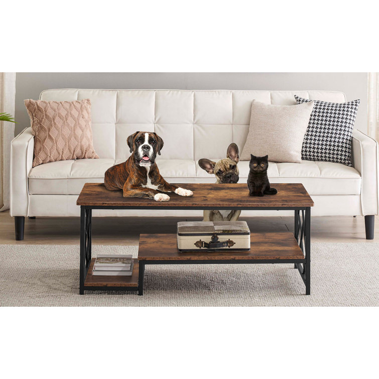 Caveney Coffee Table with Storage,Center TV Table with Metal Frame,Industrial Cocktail Table - Chic Decora