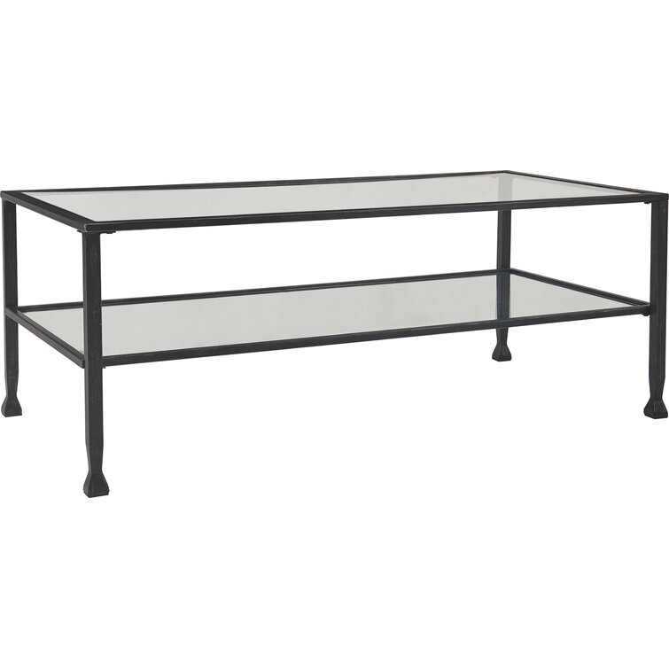 ClickDecor Maddox 2-Tier Tempered Glass Coffee Table with Metal Frame - Chic Decora