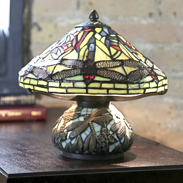 Creager 11″ Mosaic Dragonfly Stained Glass Lamp - Chic Decora