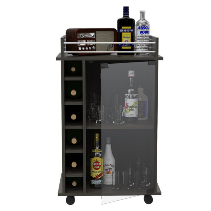 Dukat Bar Cart,Two Shelves, Six Built-in Wine Rack, Four Casters - Chic Decora