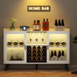 Ermo Wine Bar Cabinet with Led Light, Home Coffee Cabinet with Wine and Glass Rack - Chic Decora