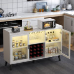 Ermo Wine Bar Cabinet with Led Light, Home Coffee Cabinet with Wine and Glass Rack - Chic Decora