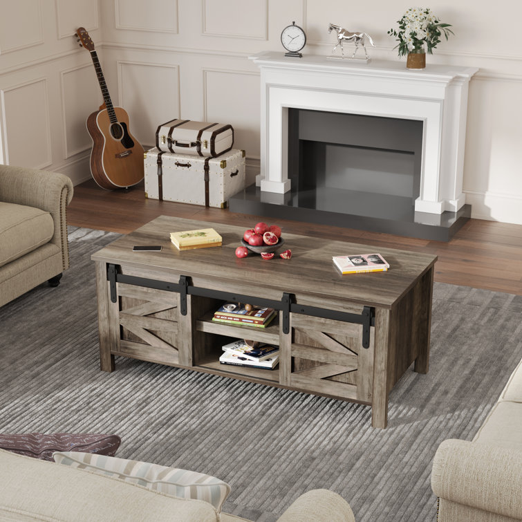 Esben 47.2” Long Coffee Table with 2 Sliding Doors and 3 Hidden Storage Compartments - Chic Decora