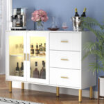 Fazila 47.24” Wine Bar Cabinet with LED Light, Coffee Bar Cabinet with Glass Door - Chic Decora