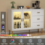 Fazila 47.24” Wine Bar Cabinet with LED Light, Coffee Bar Cabinet with Glass Door - Chic Decora