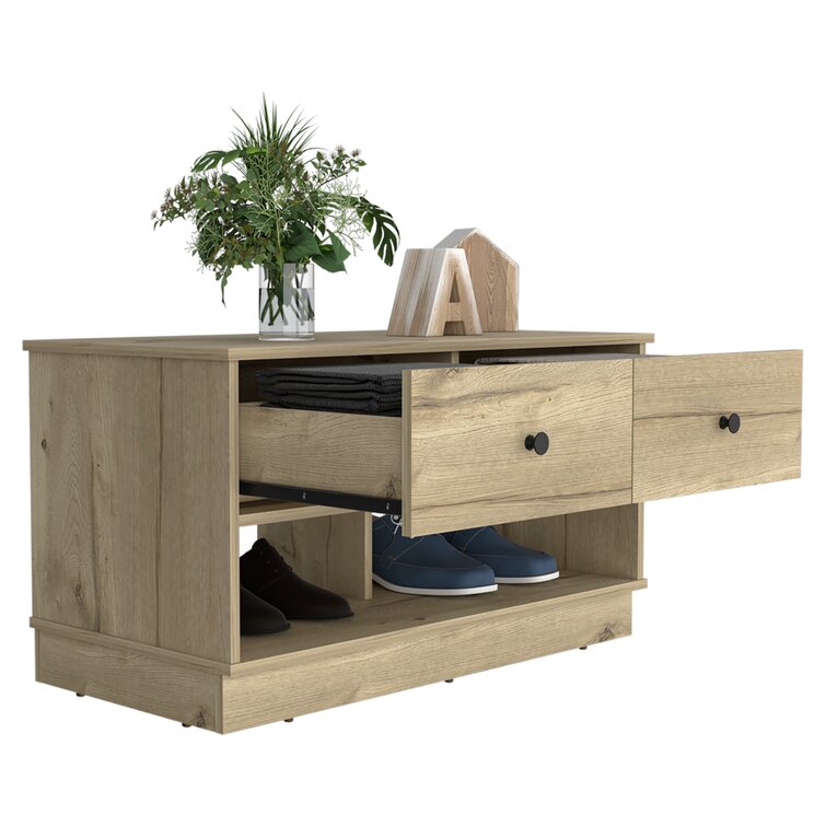 Hamilton 20-inch Tall and 36-inch Wide Storage Bench with 2 Open Shelves and 2 Drawers - Chic Decora