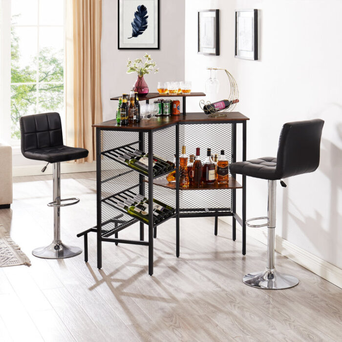 Ilkley 3 Tier Liquor Table with Storage and Footrest Home Unit Wine Cabinet Mini Bar - Chic Decora