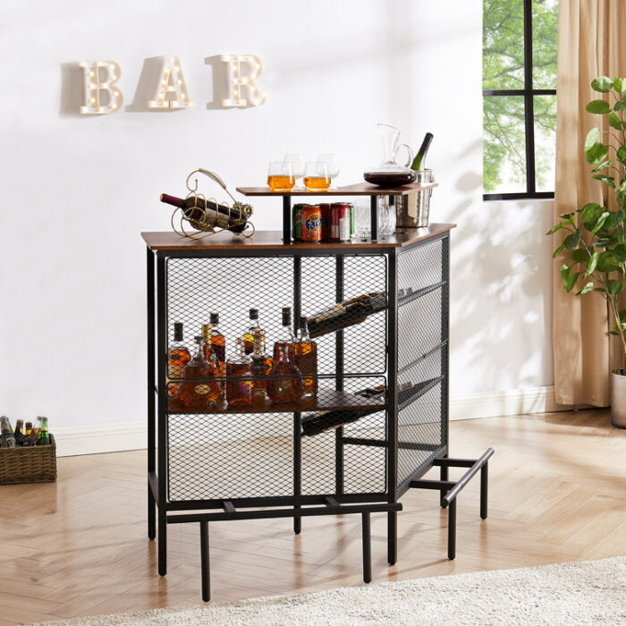 Ilkley 3 Tier Liquor Table with Storage and Footrest Home Unit Wine Cabinet Mini Bar - Chic Decora