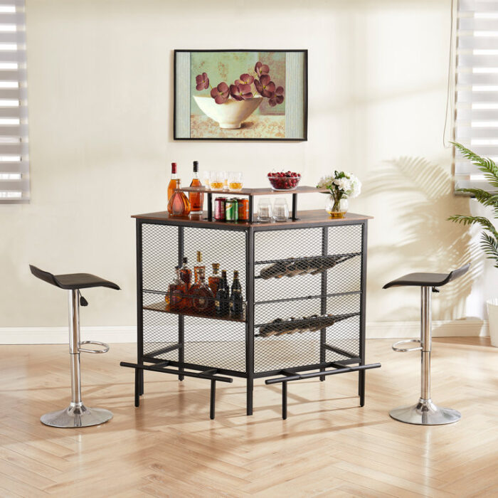 Ilkley 3 Tier Liquor Table with Storage and Footrest Home Unit Wine Cabinet Mini Bar - Chic Decora