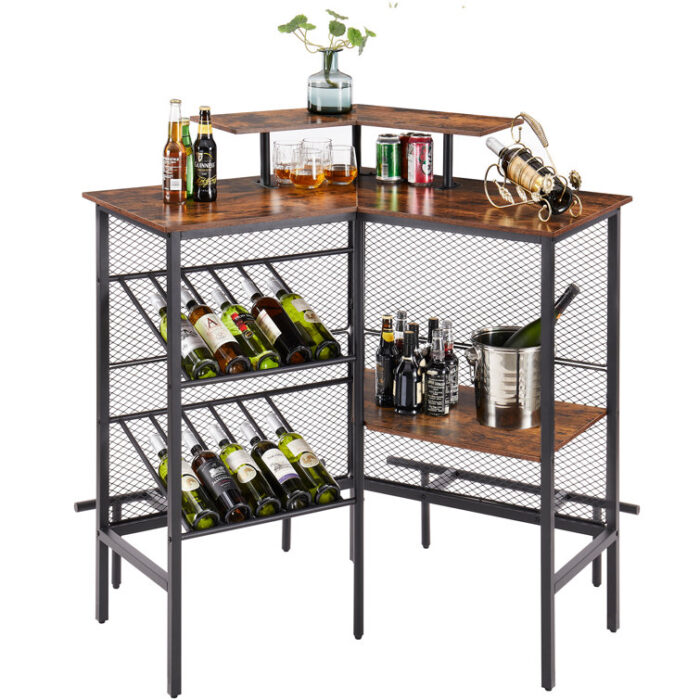 Ilkley 3 Tier Liquor Table with Storage and Footrest Home Unit Wine Cabinet Mini Bar - Chic Decora