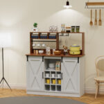 Joshelyn Bar Cabinet, Kitchen Buffet Storage Cabinet with 6 Hooks - Chic Decora