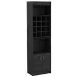 Kava 71″ Tall Bar Cabinet with 16 Cubbies, Shelf, Concealable Tray and Double Door - Chic Decora