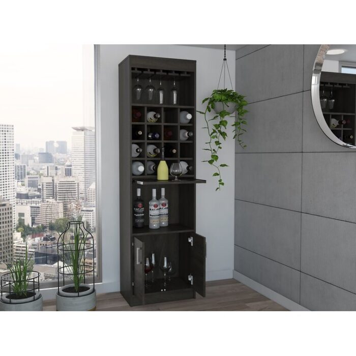 Kava 71″ Tall Bar Cabinet with 16 Cubbies, Shelf, Concealable Tray and Double Door - Chic Decora