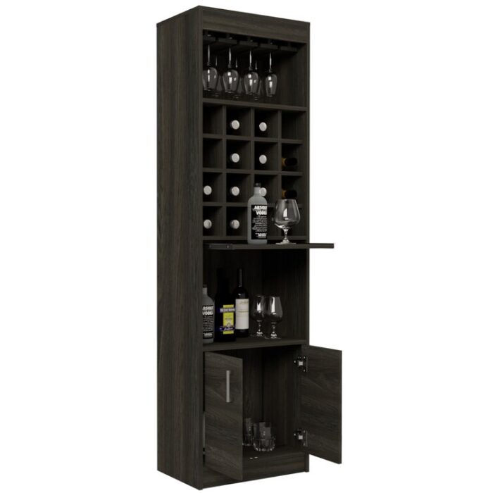 Kava 71″ Tall Bar Cabinet with 16 Cubbies, Shelf, Concealable Tray and Double Door - Chic Decora