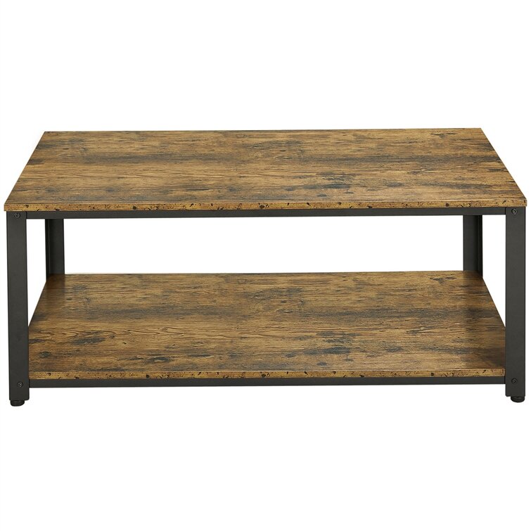 Lemmon Industrial Wood Coffee Table with Open Storage Shelf for Living Room - Chic Decora