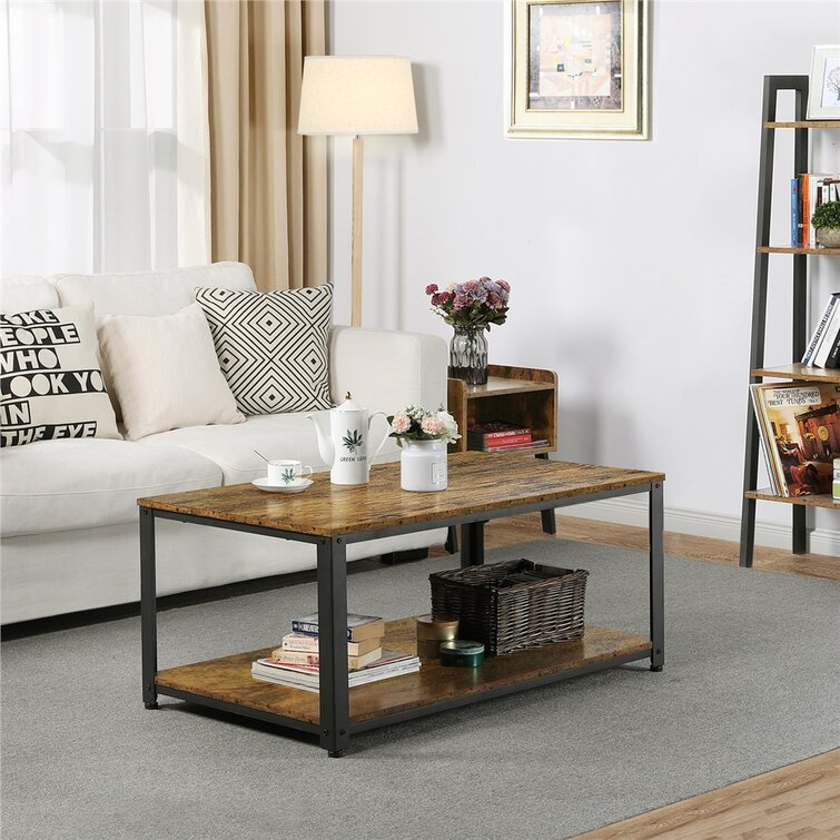 Lemmon Industrial Wood Coffee Table with Open Storage Shelf for Living Room - Chic Decora