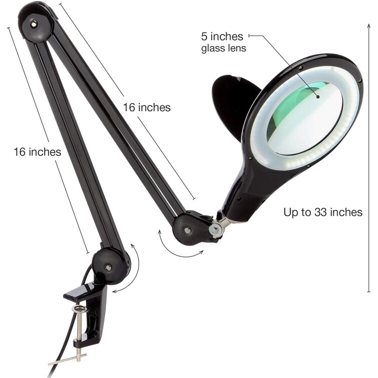 Lightview Pro 33 in. Adjustable Swing Arm Integrated 2.25X Magnifying LED Desk Clamp Lamp - Chic Decora