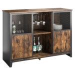 Mera 44” Wine Bar Cabinet with Glass Holder with Barn Door for Dining Room, Living Room - Chic Decora