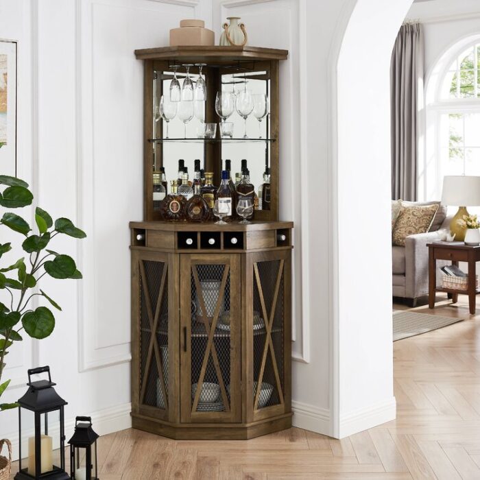 Merryman 73 Height Corner Bar with Wine Storage - Chic Decora