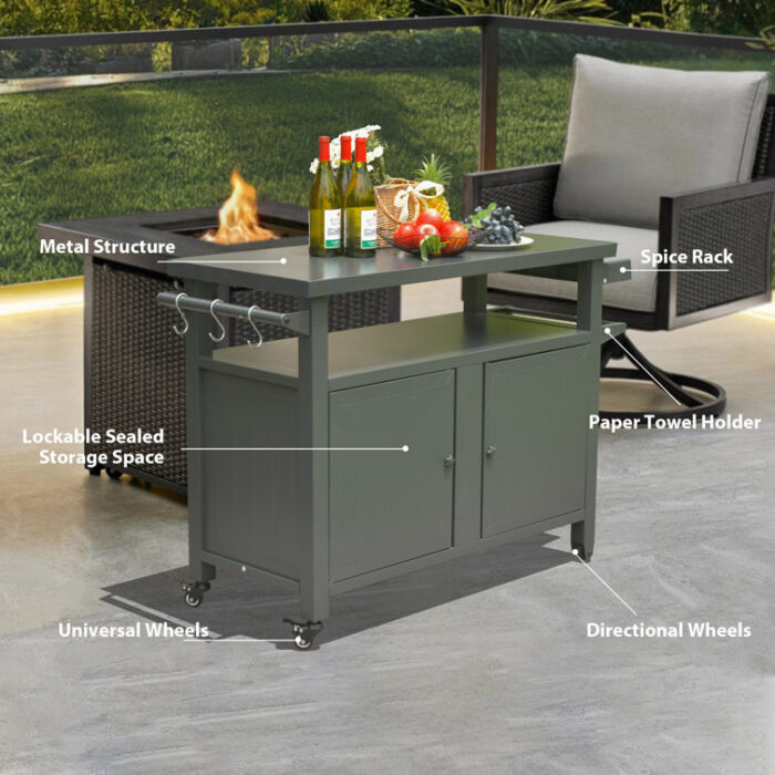 Metal Grill Carts Outdoor with Storage and Wheels - Chic Decora