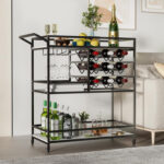 Mirvjena 3-Tier Metal Bar Cart with Wine Rack and Glass Storage - Chic Decora