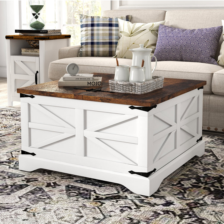 Muaath Farmhouse Coffee Table, Square Wood Table with Storage Space - Chic Decora