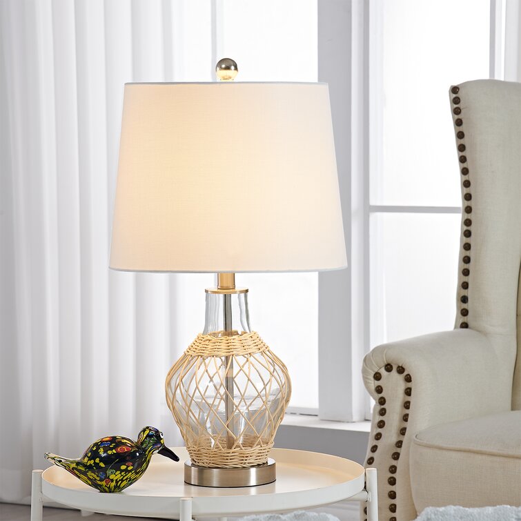 Narva 22″ Beige/Clear/Silver Bedside Table Lamp - Chic Decora