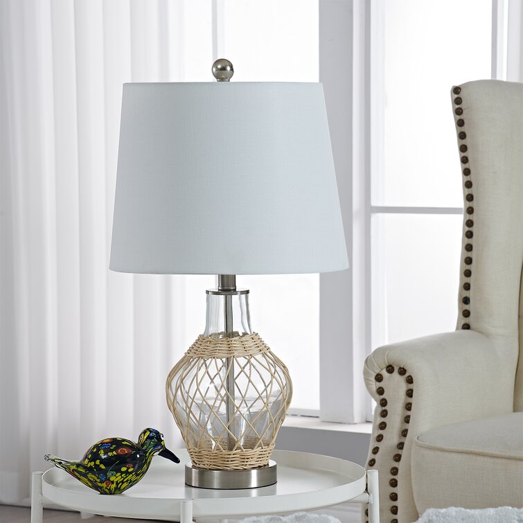 Narva 22″ Beige/Clear/Silver Bedside Table Lamp - Chic Decora