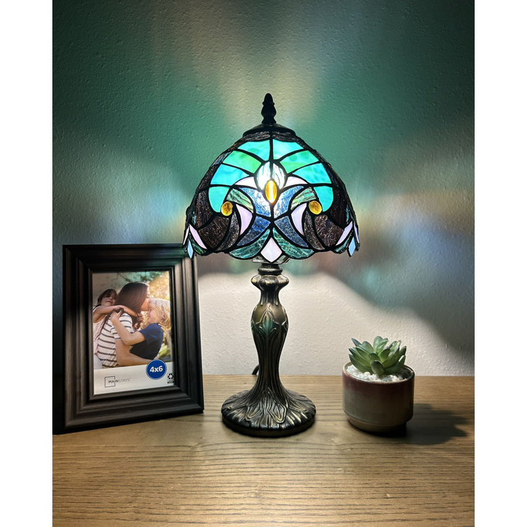 Navasart Tiffany Table Lamp Green Stained Glass Liaison H15″ - Chic Decora