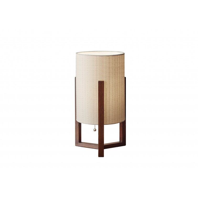 Nesbit 17″ Brown Solid Wood Bedside Table Lamp With Natural Cylinder Shade - Chic Decora