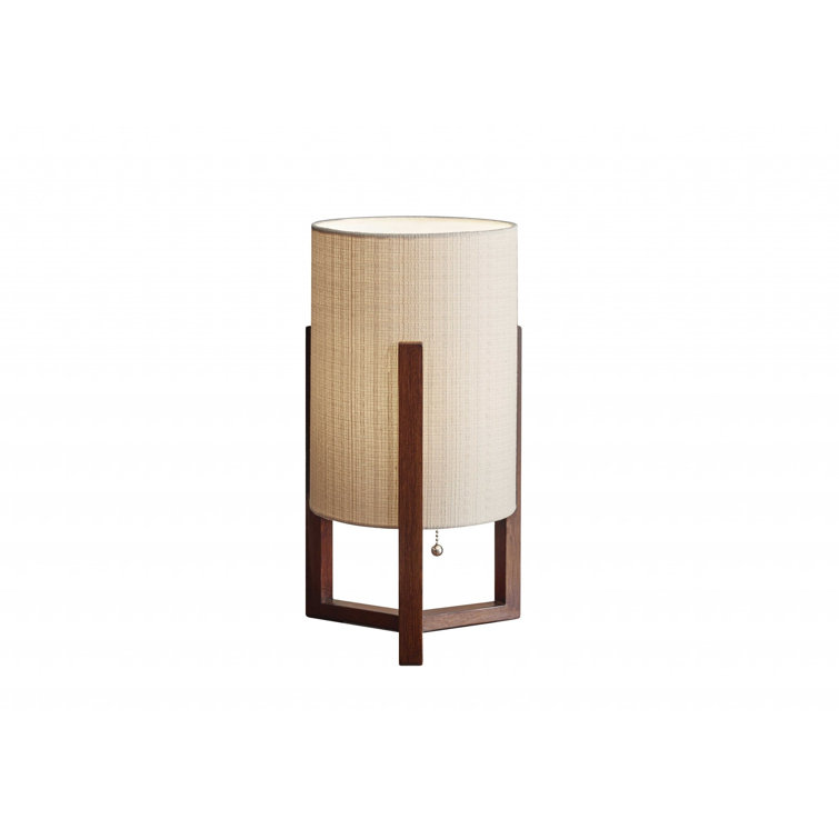 Nesbit 17″ Brown Solid Wood Bedside Table Lamp With Natural Cylinder Shade - Chic Decora