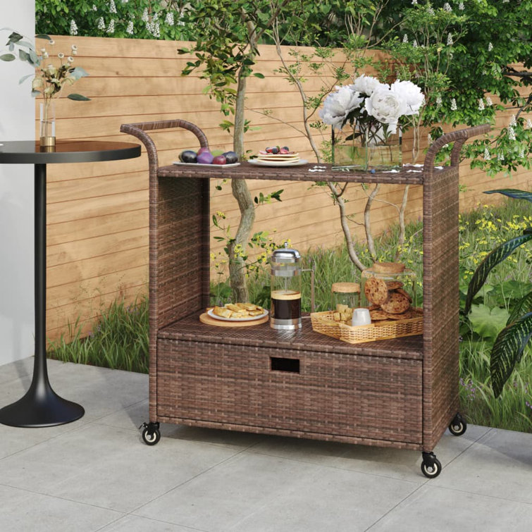 Outdoor Bar Cart 2-Tier Serving Cart Rolling Utility Cart PE Rattan - Chic Decora