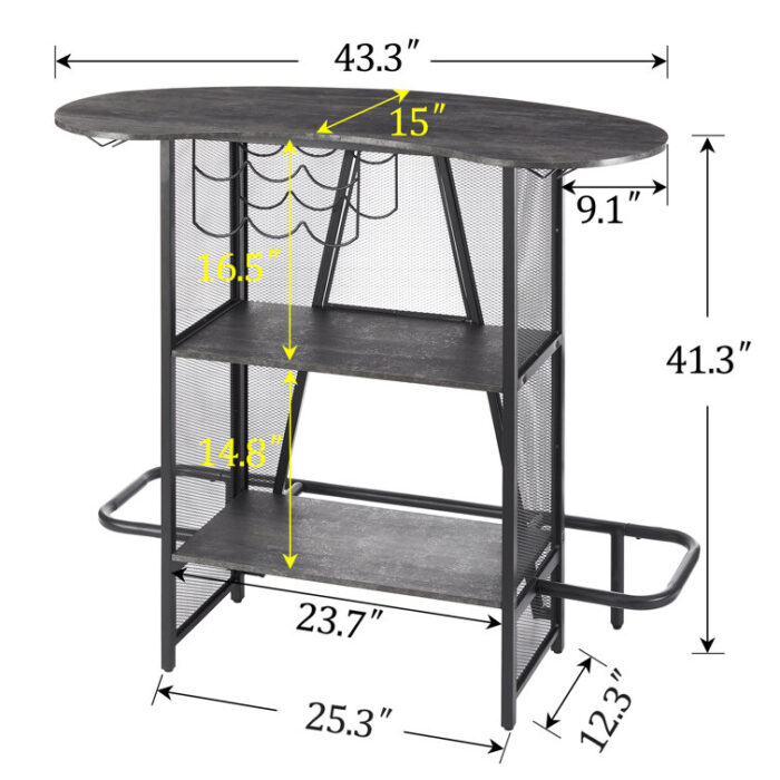 Pettry Industrial Bar Cabinet with Wine Rack and Storage - Chic Decora