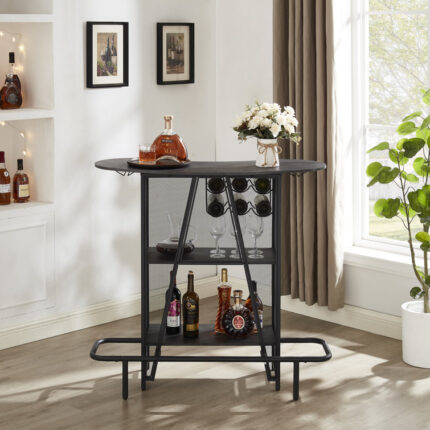 Pettry Industrial Bar Cabinet with Wine Rack and Storage - Chic Decora