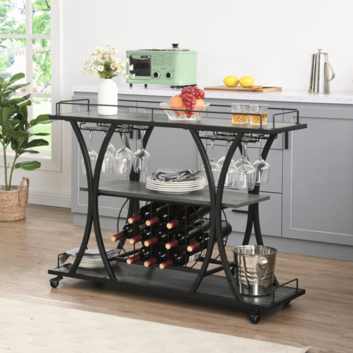 Philesha 3 -Tier Metal Bar Cart with Wheels - Chic Decora