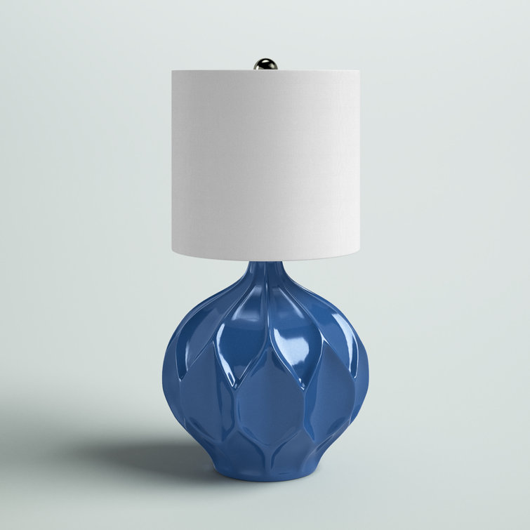 Prescott 19″ Ceramic Table Lamp with Linen Cylinder Shade, Blue - Chic Decora