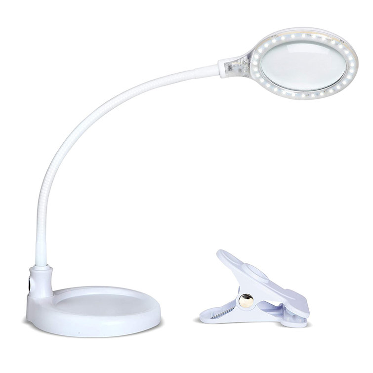 Pro 23.5 in. Plug-in Adjustable Gooseneck 2.25X Magnifying LED Desk Lamp with Interchangable Clamp Base - Chic Decora