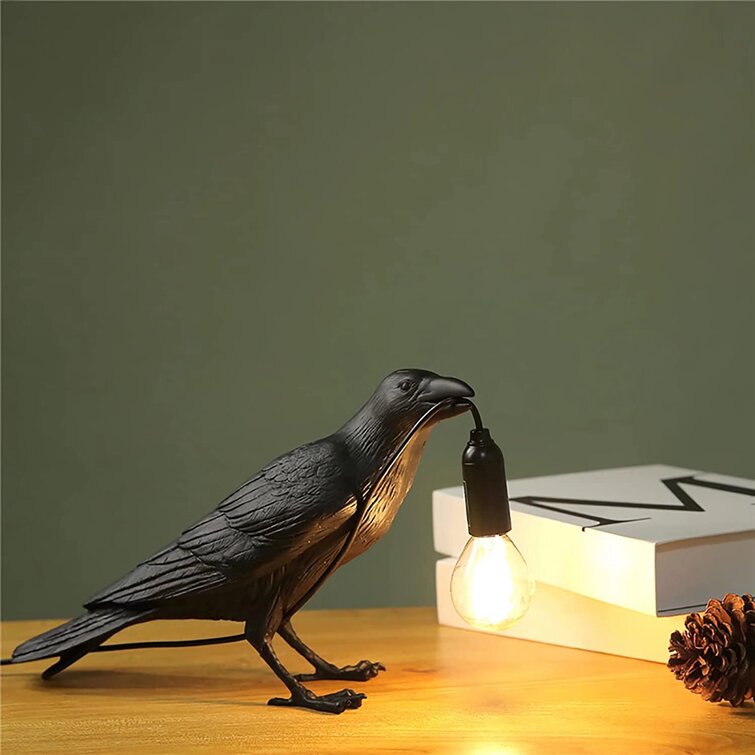 Raven Table Lamp LED Resin Novelty Lamps Crow Bird Art Decor Light Bedroom Desk Lamp (2023 US Plug) - Chic Decora