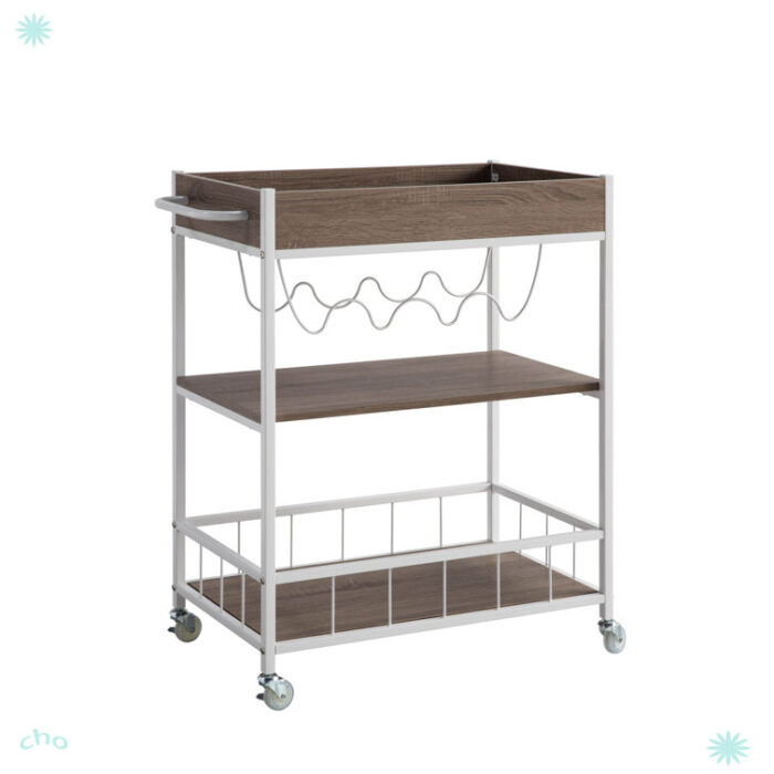 Rolling Kitchen Cart With Three Tiers And Four Wine Bottle Rack - Chic Decora