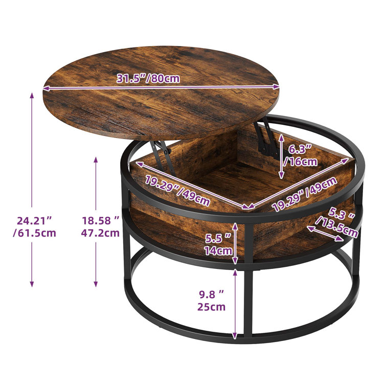 Rothwell Lift Top Extendable Round Frame Coffee Table with Storage - Chic Decora