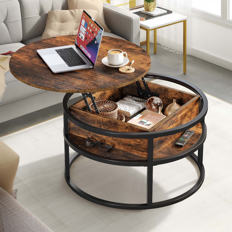 Rothwell Lift Top Extendable Round Frame Coffee Table with Storage - Chic Decora