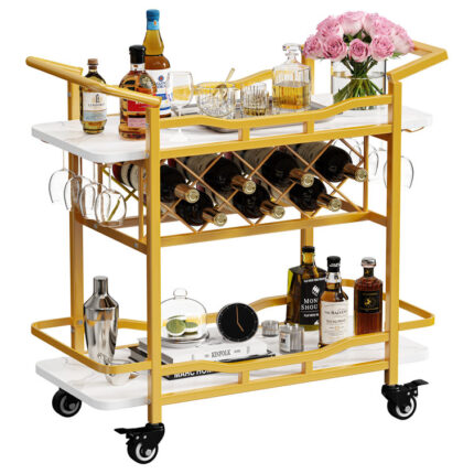 Rustan Metal Bar Cart with Wine Racks and Glasses Holder - Chic Decora