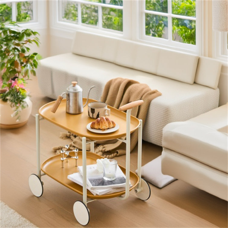 Sayonara Movable Coffee Table, Leisure Small Pushcart Small Cart Double Layered Coffee Table - Chic Decora