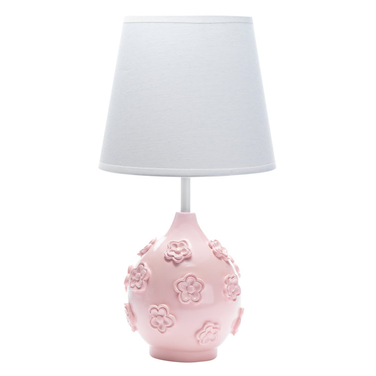 Signature Botanical Baby Pink Floral Nursery Lamp with Shade & Bulb - Chic Decora