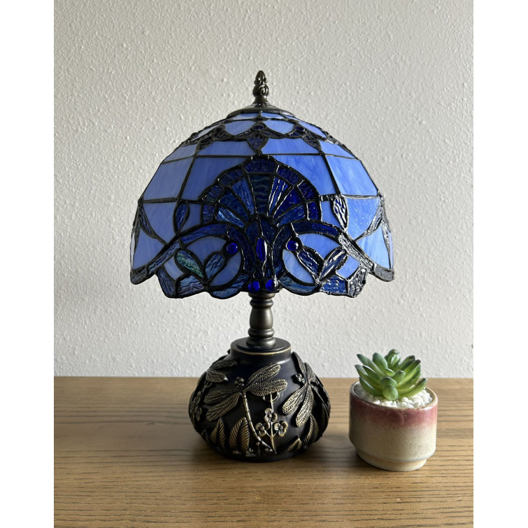 Simonetti Tiffany Table Lamp Stained Glass Baroque Style Lavender LED Bulb 14″H x 10″W - Chic Decora