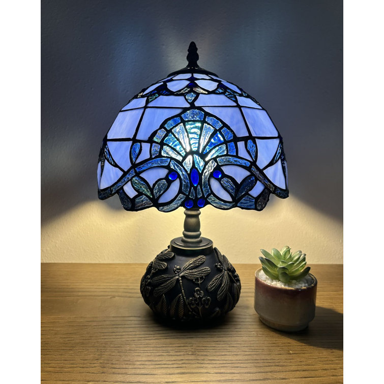 Simonetti Tiffany Table Lamp Stained Glass Baroque Style Lavender LED Bulb 14″H x 10″W - Chic Decora