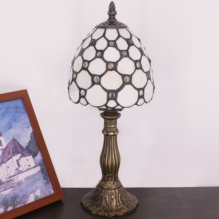 Tiffany Table Lamp 14″ Tall Crystal Bead Style Stained Glass Lamp - Chic Decora