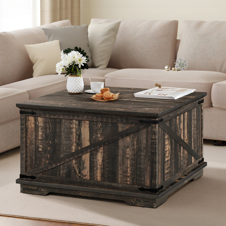 Vihaan Farmhouse Lift Top Coffee Table 2 Way with Storage for Living Room - Chic Decora