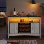 Vintage Style Coffee Bar Cabinet with Storage Wine Rack and LED Light - Chic Decora